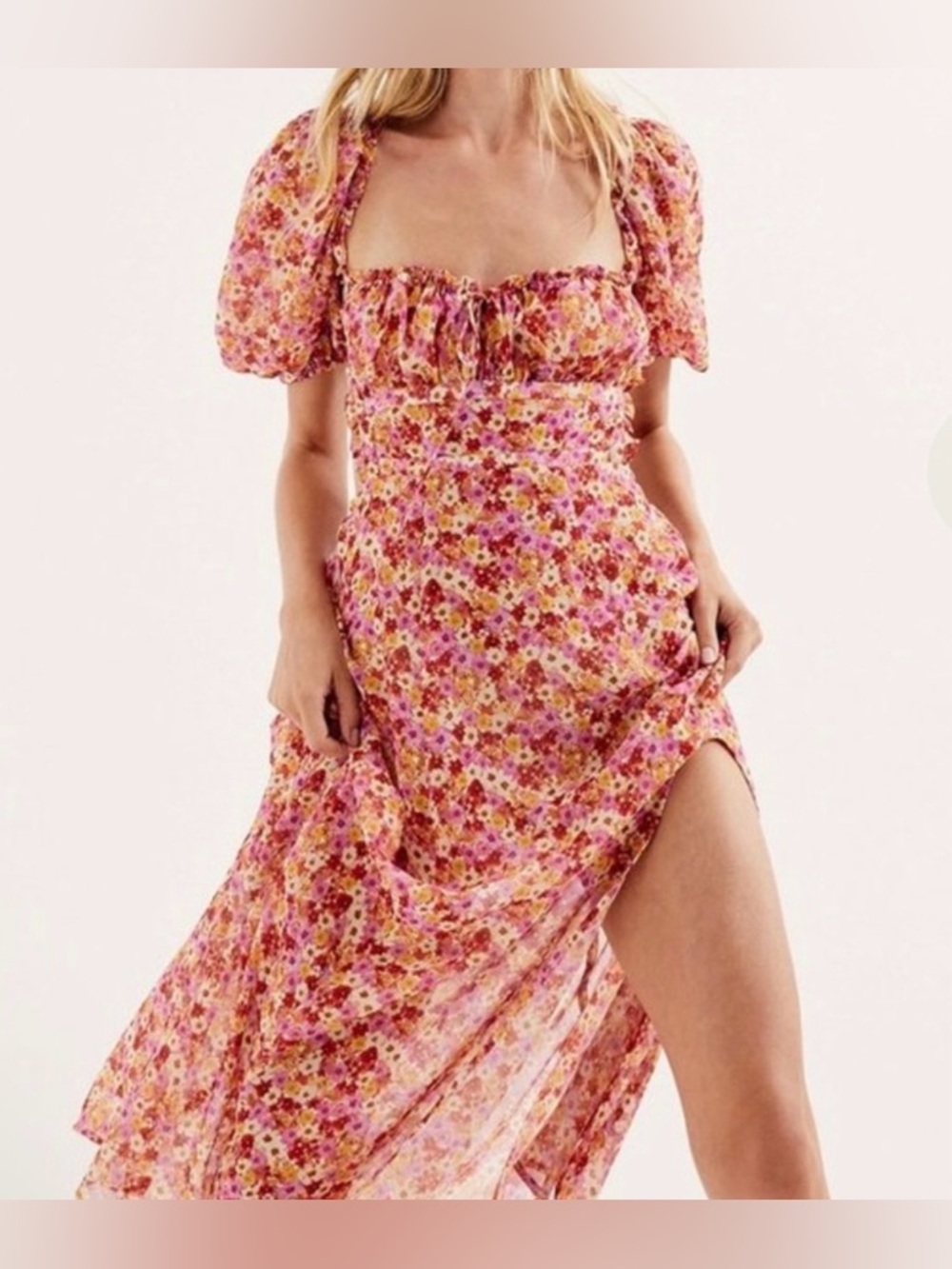 For Love and Lemons Felicia Floral Puff Sleeve Midi Dress - Picture 2 of 8